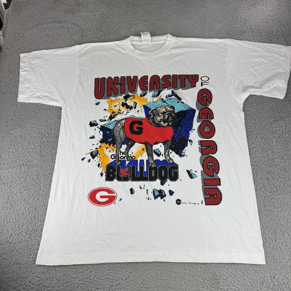 Master Image Georgia Bulldogs Bright Print T Shirt Single Stitch Rare Men's Xl